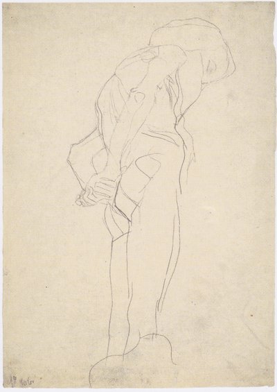 Gebeugter nackter Greis nach rechts von Gustav Klimt